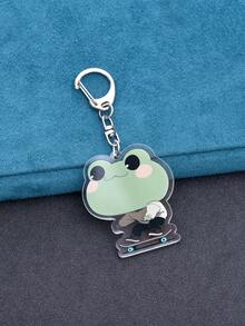 1pc Cute Cartoon Frog Keychain, Creative Design Pendant, Student Backpack Accessory, Gift, Key Chain - Green - View 6