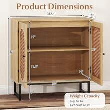 Natural Rattan Sideboard Buffet Cabinet With Metal Legs For Living Room Storage - Tự nhiên - Xem 3
