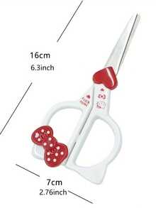 1pc Cute Scissors | Red & White Polka Dot Design, Plastic Bow Handle & Heart Decor, Ideal For Crafting, School & Office Supplies