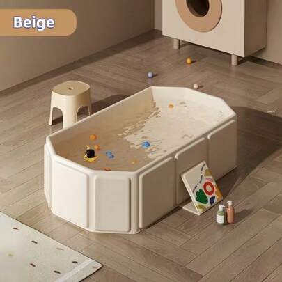 Bañera plegable portátil pequeña, bañera mini de PVC no inflable de color verde y beige, fácil de limpiar y almacenar, para uso en interiores/exteriores, adecuada para viajes, sin taburete de bañera incluido