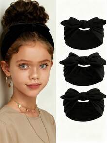 3/1pc Girls Bowknot Rabbit Ear Headband, Boho Extra Wide Cute Rabbit Ear Knotted Headband, Solid Color Bowknot Hair Accessory, Suitable For Girls Daily Wear, Autumn/Winter Headband - Multicolor - View 16