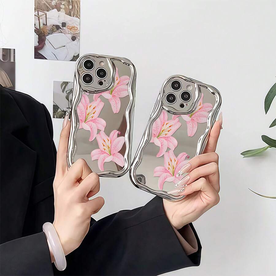 Funda para teléfono con diseño de flor de lirio rosa, compatible con teléfonos , 17, 16 Pro Max, 15 Pro Max, 13 y 12. Fabricada en TPU, ofrece una excelente protección contra golpes y caídas. Una opción ideal para amantes de la naturaleza, familiares y amigos, y perfecta para regalar en cumpleaños, aniversarios y festividades. - Plateado - Ver 1