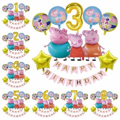 Hasbro Gold Number Balloons, Pink Flags, Family Foil Balloons - Perfect Decoration For Theme Party, Birthday Party Background