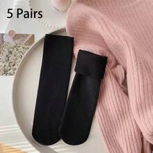 5 Pairs New Autumn/Winter Adult Warm Mid-Calf Floor Socks Plush Thickened Thermal Unisex Solid Color Snow Boots