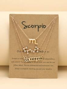 3pcs/set Vintage English Alphabet & Symbol & Star Sign Design Constellation Card Pendant Necklaces - Yellow Gold - View 16