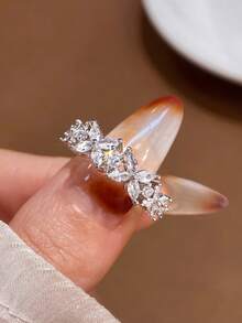 1枚925纯银四叶草锆石戒指，简约日常款，女士戒指，精致女士珠宝礼品，女士时尚配饰 - 四葉草戒指 - 查看 2