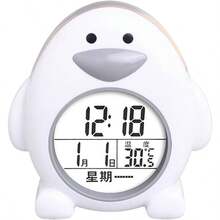 Reloj despertador de pingino, reloj despertador lindo, Reloj de escritorio de dibujos animados en forma de pingino - Reloj despertador digital silencioso, reloj para Ok para despertar con pantalla de - Blanco - Ver 8