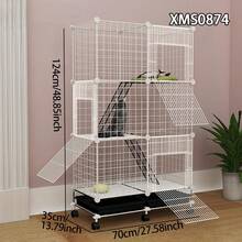 Movable Small Animal Cage With Tray, Indoor Kitten Villa, Non-Occupying Small Cat Cabinet With Wheels - Multicolor - View 1
