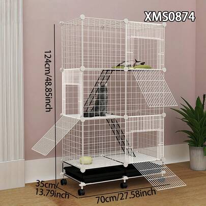 Movable Small Animal Cage With Tray, Indoor Kitten Villa, Non-Occupying Small Cat Cabinet With Wheels