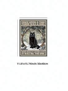 1pc Frameless "Once Upon A Time A Girl Loved Cats... That's Me!" Poster, Vintage Black Cat Story Quote Print, Whimsical Cat Lover Wall Art For Bedroom, Dorm Room Aesthetic, Gift For Cat Owners, Funky Retro Animal Poster - Multicolor - View 12