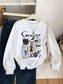 ClothesChristmas Fit Women Basic Hoodie Sweatshirt For Women With Graphic Print CORALINEE Yhful Modern Warm Cold Daily Use |     Good Quality |     Textura SuaveLoose And Comfortablechristmas Fit WomenLoose And Comfortablewinter Clothes For Women - Blanco - 查看 7