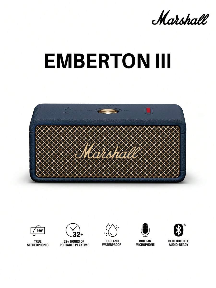 Marshall Emberton III Portable Bluetooth Speaker, Rugged Waterproof IP67 Design, High-Quality Stereo Sound, Deep Bass, 32+ Hours Playtime, Compact Wireless For Travel & Outdoor - Midnight Blue - View 1