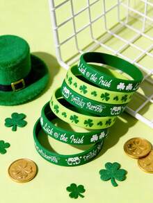 8pcs/4pcs St. Patrick's Day Bracelets, Clover Rubber Bracelets, St. Patrick's Day Party Favor Set, Silicone St. Patrick's Day Wristbands, Colorful Silicone Bracelet Set, Gift Bag, Filler, Green Irish Wristbands, St. Patrick's Day Accessory Gifts, Irish Wristbands, St. Patrick's Day Jewelry, Party Favors, Accessories And Decorations - Multicolor - View 2