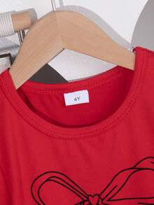 Conjunto de camiseta con estampado de mariposa y pantalones anchos con decoración de mariposa para niñas, conjunto de moda de verano - Rojo - Ver 3
