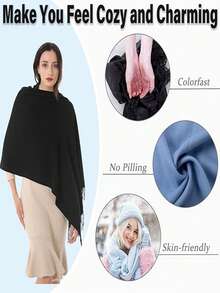 1pc Women's Solid Color Scarf, Cashmere Shawl, Luxurious & Soft, Suitable For Evening Gowns, Weddings, Bridesmaids, Valentine's Day Gift - DK152 100% Wool - View 3