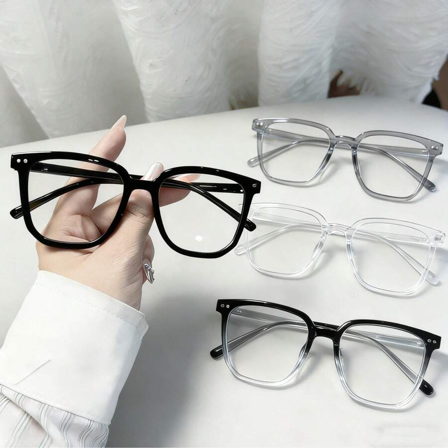 4pcs Unisex Square Frame Daily Wear Optical Glasses, Campus Style Face-Flattering Blue Light Blocking Glasses - 熱的 - 查看 1