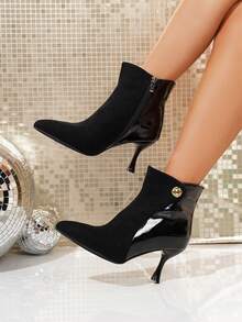 planare 女士新款时尚休闲尖头侧拉链套脚摩托车靴，西部靴，细高跟鞋，女士冬季黑色踝靴，女士时尚靴子 - 黑色 - 查看 7