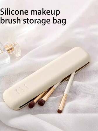 1 pièce Support magnétique pour pinceaux de maquillage en silicone couleur café, grand sac de maquillage en silicone pour femmes, organisateur portable pour cosmétiques, pinceaux, rouge à lèvres, convient pour la maison, les réunions, les fêtes, les voyages