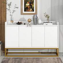 Modern Minimalist Sideboard, 4-Door Handleless Buffet For Dining Room, Living Room, Kitchen (White) - 白色 - 查看 3