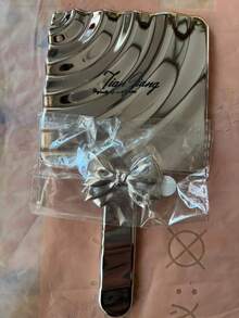 Espelho de mão com alça para maquiagem, espelho de mão portátil e charmoso, ideal para barbear, viagens (para homens e mulheres), espelho de mão com laço para customização, quadrado, prateado, com efeito ondulado, mini espelho de mão de luxo com alça dupla face e luz para maquiagem, perfeito para presentes e para estudantes em dormitórios. - Multicolorido - Ver 8