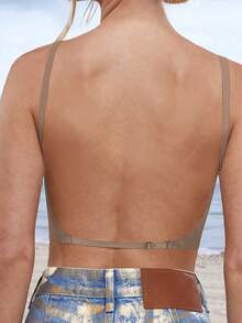 Women's Backless Strapless Push-Up T-Shirt Bra - No Underwire Comfort Fit, Removable Padding & Seamless Nude Color For Layering, Strap-Free Daily Wear, Durable Wire-Free Lift, Tummy Control Lingerie (Casual & Formal) - Màu Khaki - Xem 2