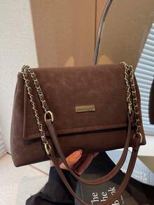 Bolsa De Ombro Feminina Retrô Em Pu Fosco, Estilo Outono/Inverno, Com Aba Elegante E Fecho Magnético. Bolsa Quadrada Com Design Europeu E Americano, Ideal Para Uso Diário, Viagens, Encontros E Compras. Grande Capacidade. - Multicolorido - Ver 5
