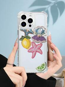 1PC Funda transparente con diseño de limón, estrella de mar y conchas estilo veraniego y artesanal protección contra caídas delgada ideal para mujeres uso diario diseño fresco y decorativo regalo perfecto para pareja funda transparente resistente a golpes, compatible con Apple Phone17/16/15/14/13/12/11/XS/XR/X/PLUS/PRO/PROMAX agarre cómodo regalo festivo para amigos, novia, novio, familia - transparente - Ver 2