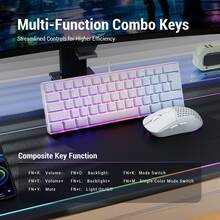 7KEYS 60% Gaming Keyboard, Numeric Keypad And Mouse Set. This Mini Gaming Keyboard Has 61 Keys And Features True RGB Backlighting. Suitable For Computer Gamers/Players, Typists, Travelers And Business Travelers. It Is Easy To Carry. - G61 White Contour Lines + M32 White Contour Lines - View 4