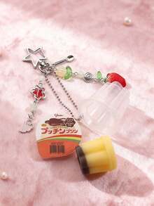 1pc Y2K Retro Aesthetic Beaded Accessories - Japanese Pudding Keychain, Pink & Yellow Egg Tart Pendant, Bag Charm, Car Decor, Women Gift, Phone Charm - 彩色 - 查看 5