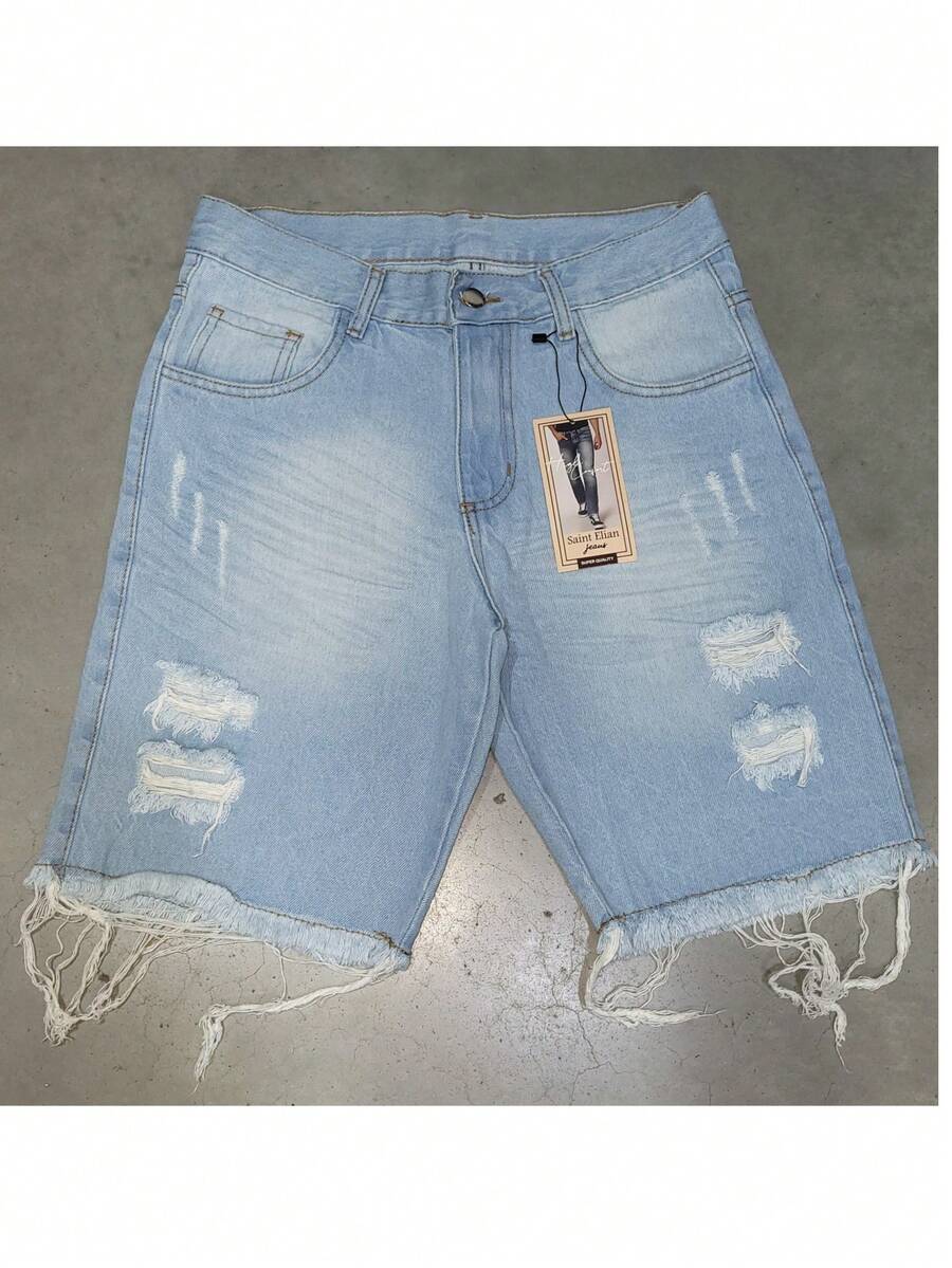 Shorts masculinos rasgados sem stretch - Lavagem clara - Visão 1