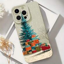 2026 nueva funda de teléfono esmerilada, funda de teléfono con estampado de árbol de Navidad con regalos y trineo para  17 15 Pro Max  17 14 Pro  17 13  Galaxy S23 S22 S21 funda de teléfono para parejas regalo para novio novia regalo de vacaciones - Blanco antiguo - Ver 6