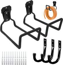 2 PCS Soporte para Manguera de Jardin, Base para Manguera de Jardin Pared, Ganchos de Almacenamiento Resistentes, Con 3 Ganchos para Garaje, Para Herramientas de Jardín, Escaleras, Bicicletas (Negro) - Negro - Ver 9