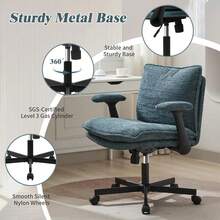 Criss Cross Legged Office Chair With Wheels And Flip-Up Arms, Upholstered Criss Cross Desk Chair, Wide Seat Chairs For Home Office, Vanity, Apartment, Green - 墨綠色 - 查看 5