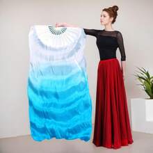 1把优雅白色肚皮舞扇，配有长竹穗，右手款，飘逸的丝带丝绸材质，适合派对、表演和文化活动。 - 彩色 - 查看 11