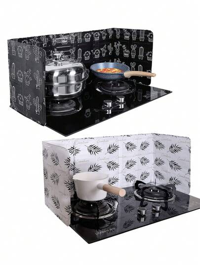 2 piezas/1 pieza Protector contra salpicaduras de aceite de cocina, tabla a prueba de salpicaduras de cocina, protector contra salpicaduras de agua para estufa de gas, protector contra salpicaduras de aceite plegable y resistente a altas temperaturas de aluminio con múltiples funciones