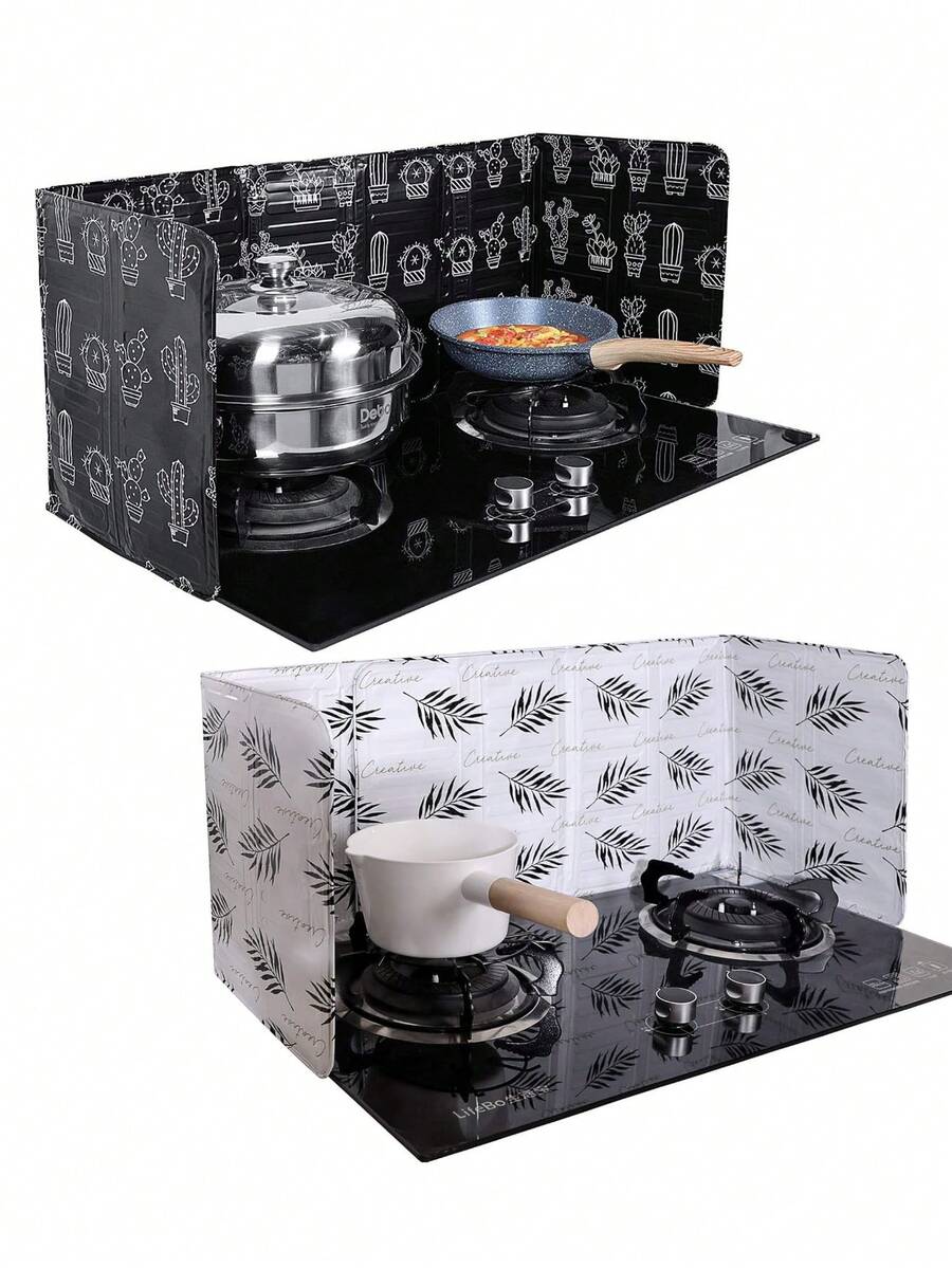 2pcs/1pc Kitchen Oil Splash Guard, Cooking Splash Proof Board, Gas Stove Splash Water Shield, Multifunctional Foldable High Temperature Resistant Aluminum Foil Oil Splash Guard - Multicolor - View 1