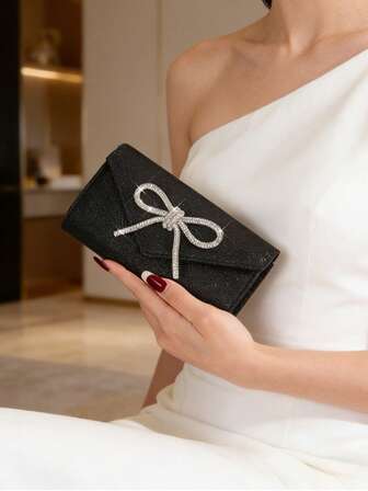 迷你魅力信封包 女士闪亮水钻蝴蝶结装饰晚宴包 舞会手拿包 闪亮迷你手提包 新娘完美礼物 适合派对、婚礼、舞会、晚宴/宴会