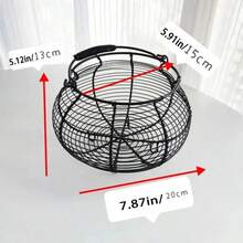 1pc Round Wire Egg Basket With Sturdy Black Frame And Wire Mesh Sides - Farmhouse Style Modern Egg Storage Container, Suitable For Kitchen, Or Pantry - Durable Plastic/PET/Tritan Construction With Decorative Egg Storage And Spacious Design With Sturdy Handle