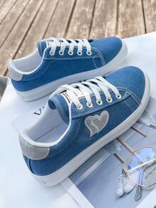 Women's Fashion Flat Casual Shoes In White, Black, Blue - Fashionable Versatile Sneakers For All Seasons - Blue - View 2