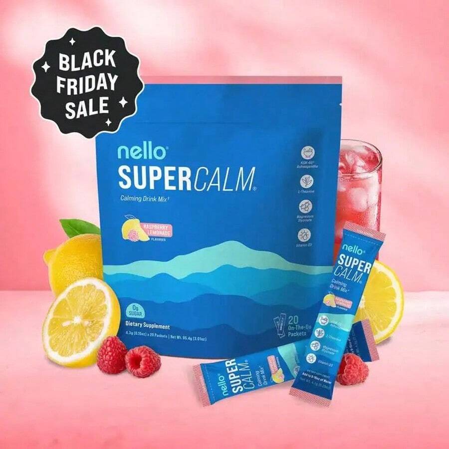 Nello Supercalm Calming Drink Mix With KSM-66 Ashwagandha Vitamin D3 Magnesium & L-Theanine Supports Cortisol Balance Mood Sleep 20 Servings Travel Packets Dietary Supplement - 1-GÓI - Xem 1