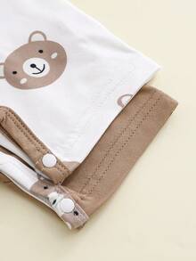 Summer Baby Boy Cute Cartoon Bear Print Short Sleeve Romper + Hat + Bib, Suitable For Indoor And Outdoor Wear - Multicolor - View 8