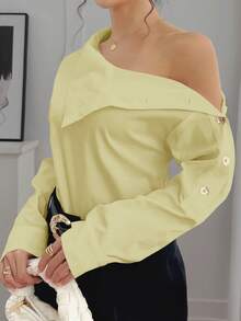 Blusa de unicolor de diseño elegante para mujer - Amarillo - Ver 4