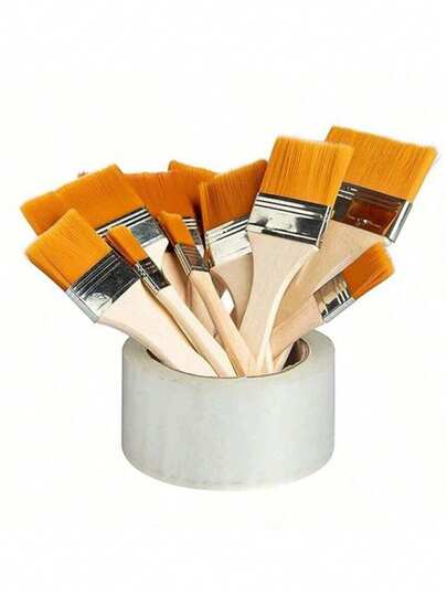 一套高品质尼龙油漆刷，配有易于清洁的木制清洁刷，适用于绘画艺术，短木杆可用于油画、水彩、丙烯颜料墙绘等，是美术用品的理想之选。优质塑料纤维刷毛，可用于丙烯颜料、油画颜料、水彩颜料和电子产品清洁。