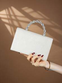 REMANLAND Ví cầm tay dạ hội sáng bóng, Túi phong bì thời trang thanh lịch, Túi xách trang trí đá giả, Ví cầm tay cô dâu dự tiệc cưới - trắng - Xem 6