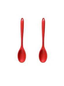 1/2/5 piezas Cucharones de cocina completos de silicona, utensilios de cocina de silicona, cucharas para sopa, cucharas para ensalada, resistentes al calor, juego de cucharas para cocinar y hornear, para cocinar, revolver, comer, coladores rojos grandes y pequeños, artículos escolares - Rojo - Ver 16