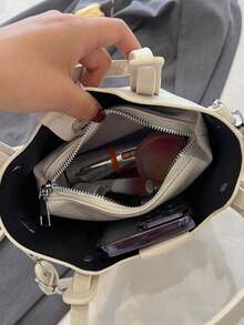 Tas Tote Mini Putih untuk Wanita, Tas Tangan Ringan dengan Kantong Kosmetik, Cocok untuk Perjalanan Sehari-hari untuk Membawa Dompet, Ponsel, dan Lainnya - Krem - View 11