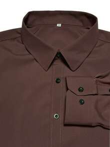 Camisa formal de manga larga de unicolor con diseño de botones para hombre - Café integral - Ver 6
