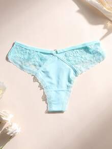 6条装女士冰丝无缝丁字裤性感V腰蕾丝拼接舒适透气运动内衣 - 彩色 - 查看 8