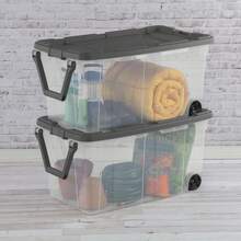 160 Quart Wheeled Stacker, Extra Large Durable Clear Bin, Latch Lid And Pull Handle, Gray, 2 Count - Trong suốt / Xám - Xem 4