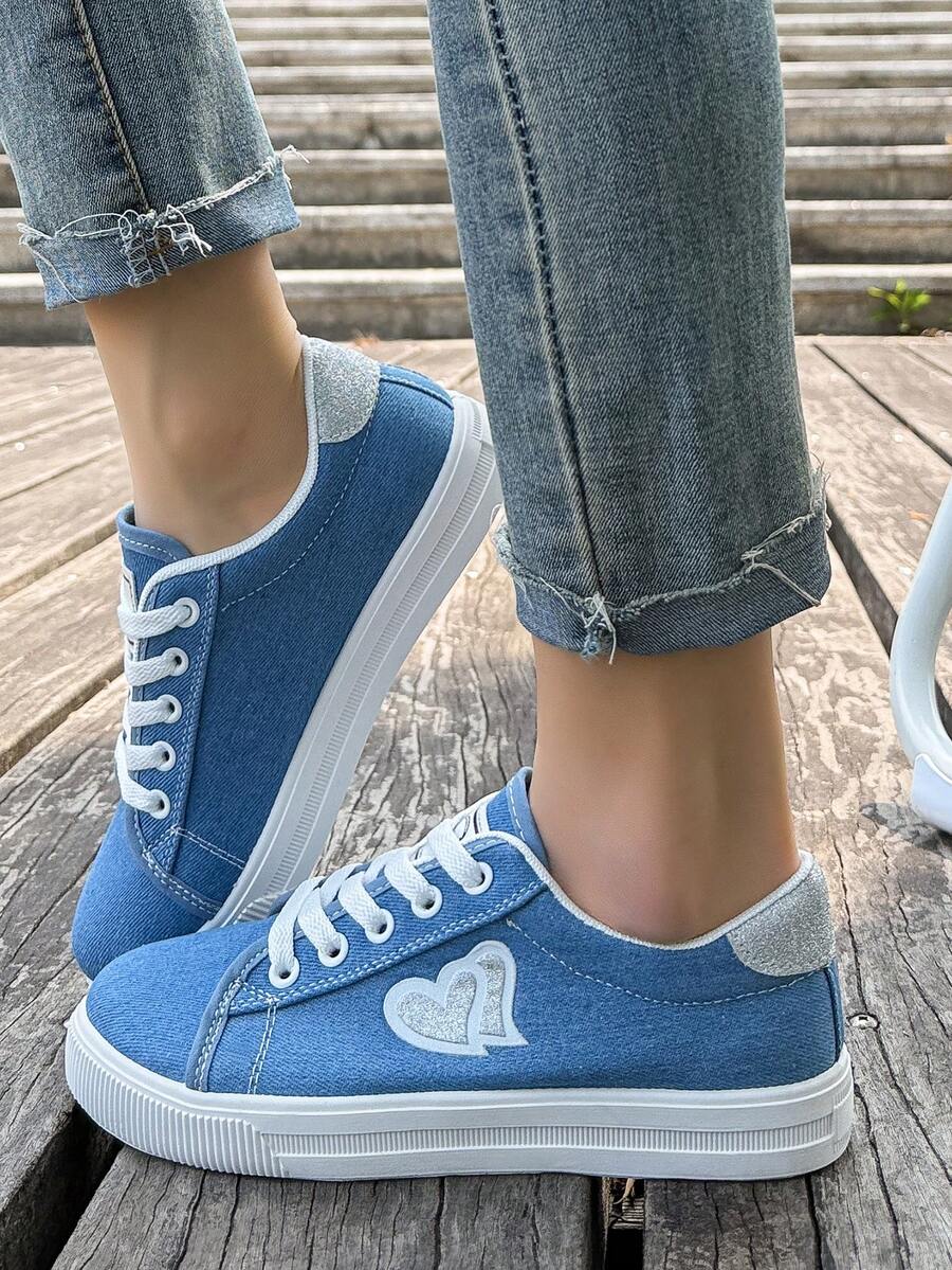 Women's Fashion Flat Casual Shoes In White, Black, Blue - Fashionable Versatile Sneakers For All Seasons - Blue - View 1